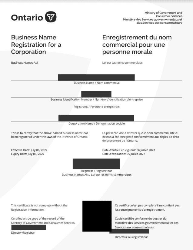 Trade name /Master business license.